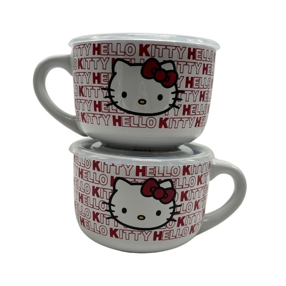 Sanrio Hello Kitty‎ ceramic soup bowl color red and shite with lid. - Picture 1 of 6